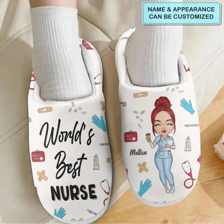 Personalized Slippers - Nurse's Day, Birthday Gift For Nurse - World's Best Nurse ARND005