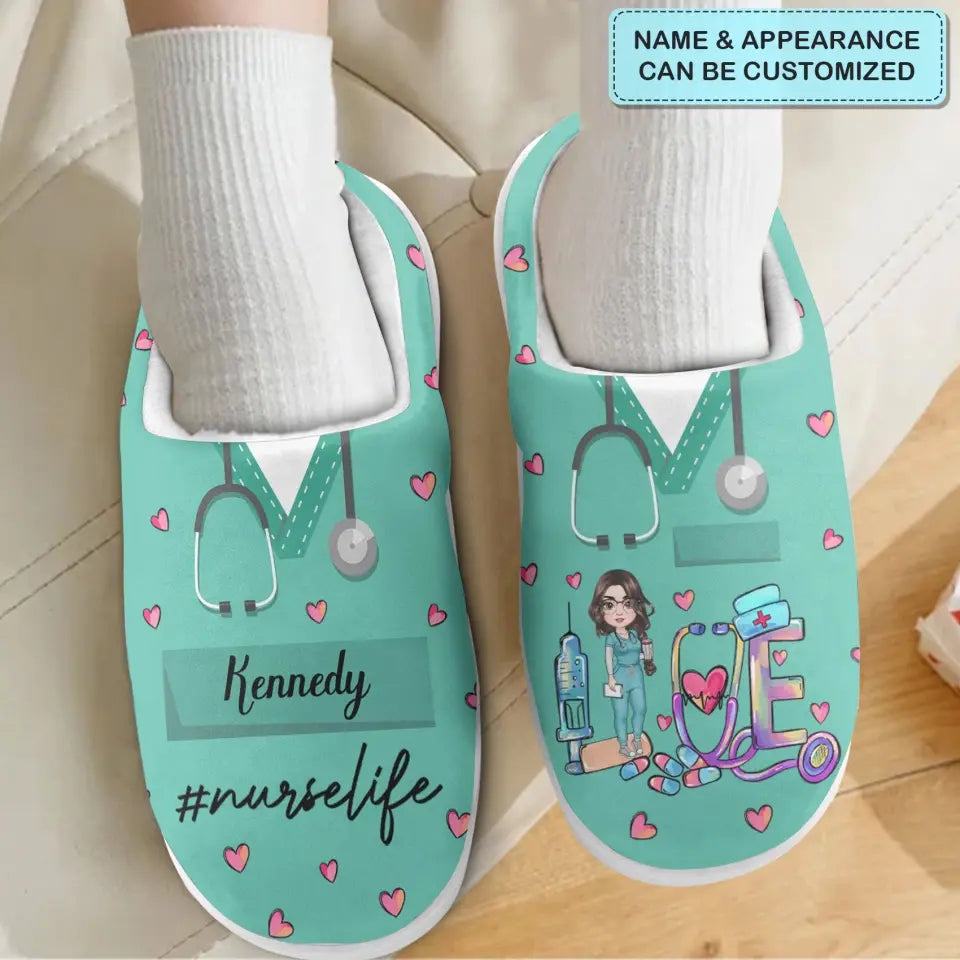 Personalized Slippers - Nurse's Day, Birthday Gift For Nurse - Love Nurse Life ARND005