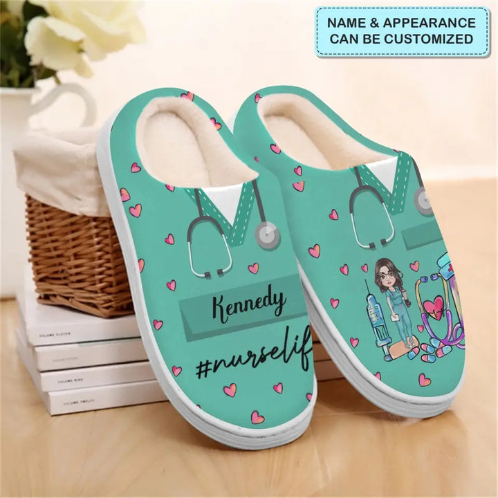 Personalized Slippers - Nurse's Day, Birthday Gift For Nurse - Love Nurse Life ARND005