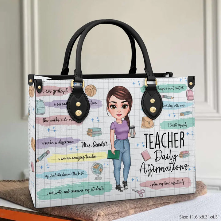 Personalized Leather Bag - Birthday, Teacher's Day Gift For Teacher - Teacher Daily Affirmations V3 ARND005