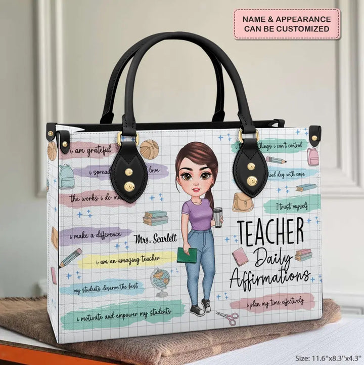 Personalized Leather Bag - Birthday, Teacher's Day Gift For Teacher - Teacher Daily Affirmations V3 ARND005
