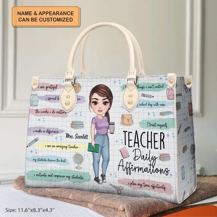 Personalized Leather Bag - Birthday, Teacher's Day Gift For Teacher - Teacher Daily Affirmations V3 ARND005