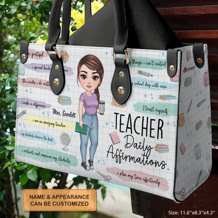 Personalized Leather Bag - Birthday, Teacher's Day Gift For Teacher - Teacher Daily Affirmations V3 ARND005