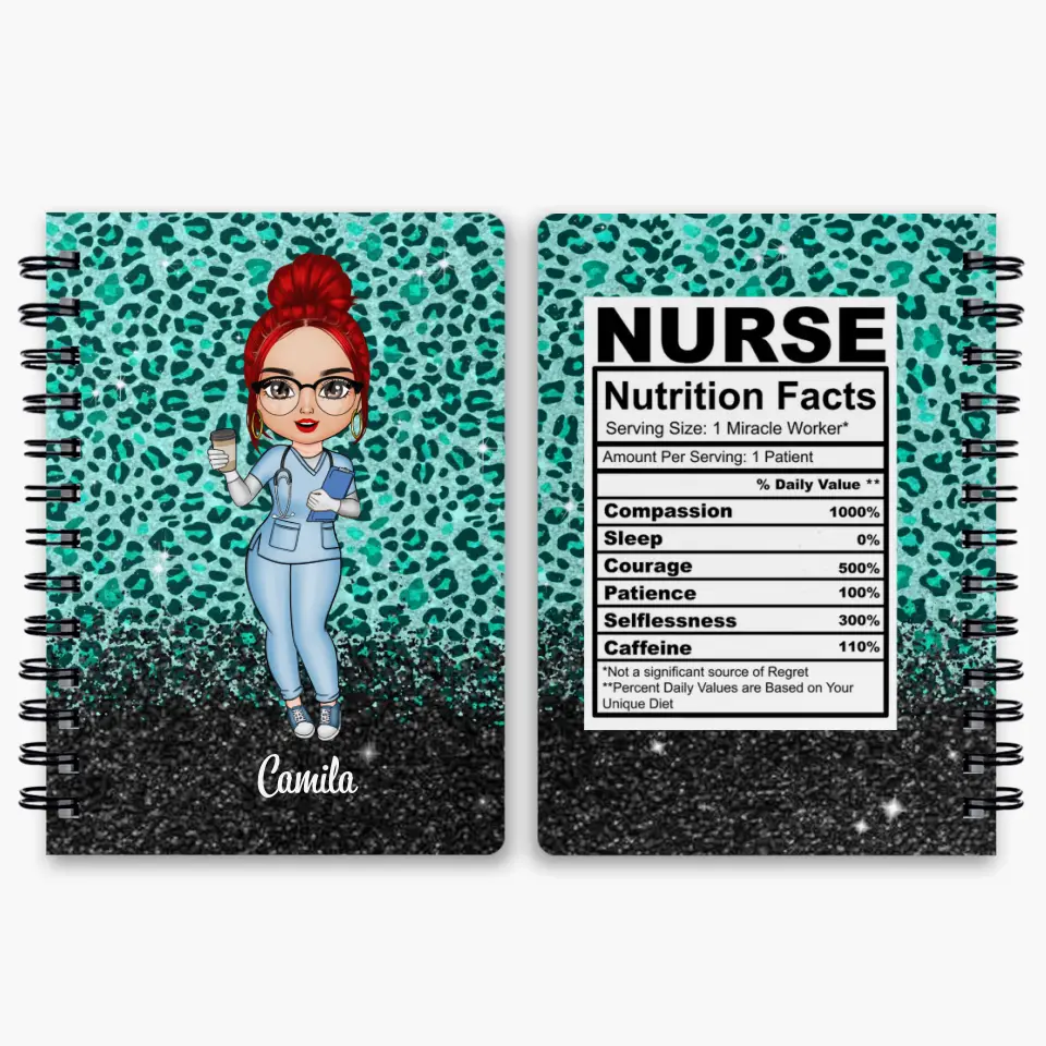 Personalized Spiral Journal - Nurse's Day, Birthday Gift For Nurse - Nurse Nutritional Facts ARND005