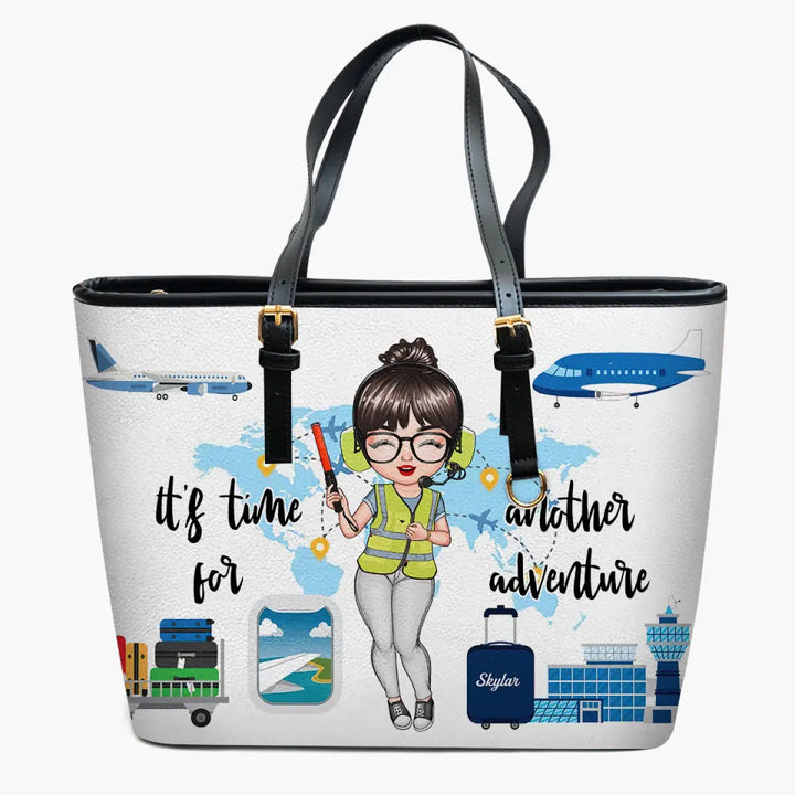 Personalized Leather Bucket Bag - Birthday Gift For Airline Worker, Ramp Agent - It's Time For Another Adventure ARND005