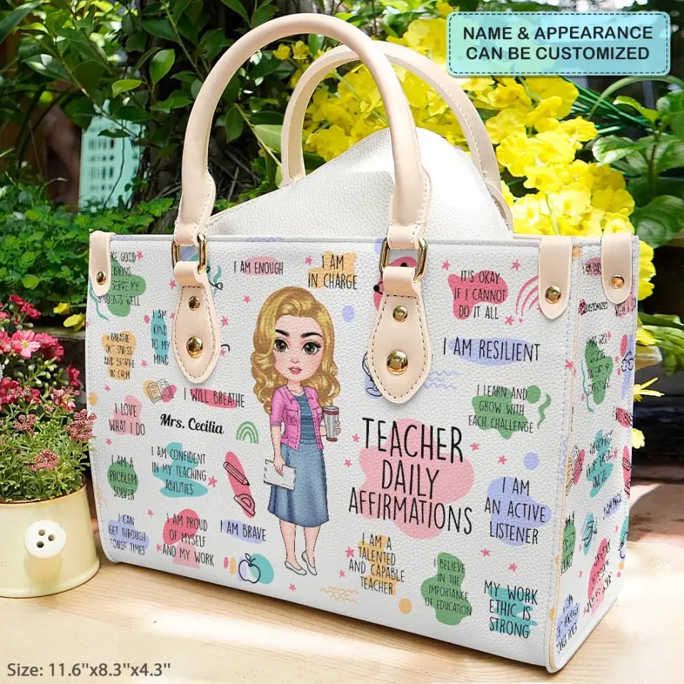 Personalized Leather Bag - Birthday, Teacher's Day Gift For Teacher - Teacher Daily Affirmations V4 ARND005
