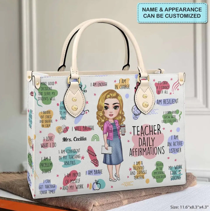 Personalized Leather Bag - Birthday, Teacher's Day Gift For Teacher - Teacher Daily Affirmations V4 ARND005