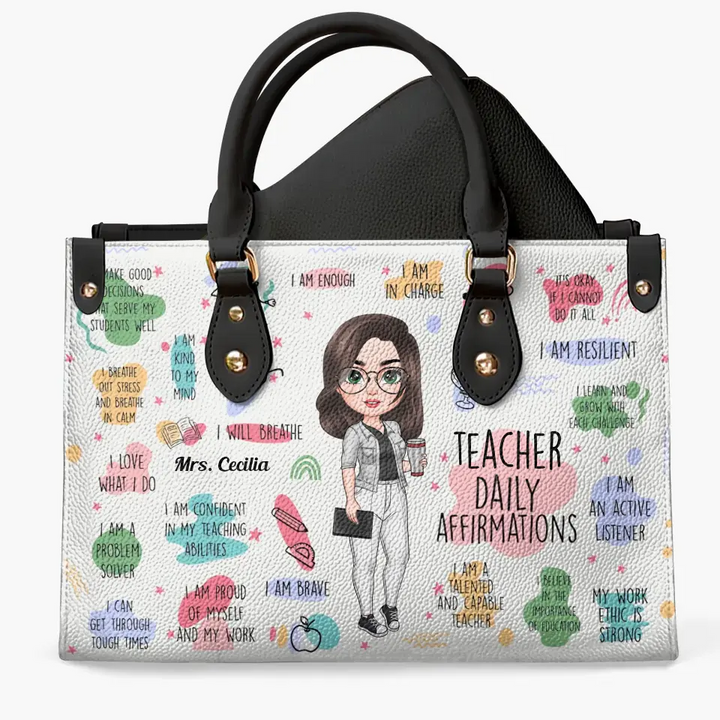 Personalized Leather Bag - Birthday, Teacher's Day Gift For Teacher - Teacher Daily Affirmations V4 ARND005