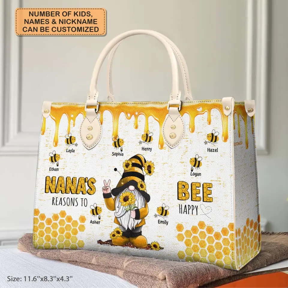 Personalized Leather Bag - Birthday, Mother's Day Gift For Mom, Grandma -  Reason's To Bee Happy ARND018