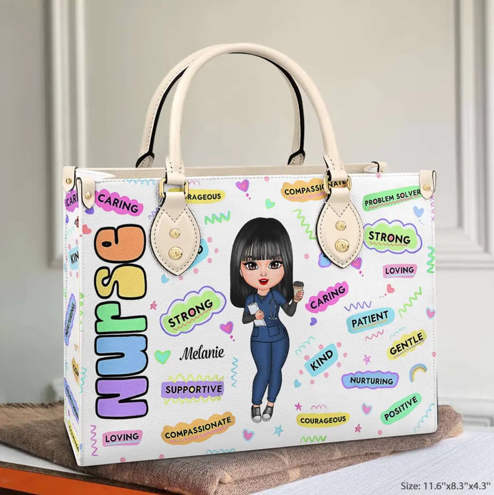 Personalized Leather Bag - Birthday, Nurse's Day Gift For Nurse - Loving Caring Strong ARND005