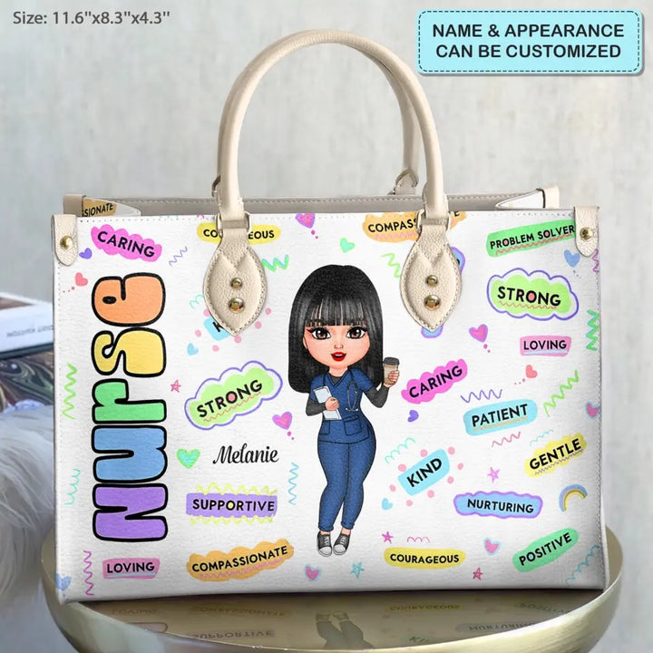 Personalized Leather Bag - Birthday, Nurse's Day Gift For Nurse - Loving Caring Strong ARND005