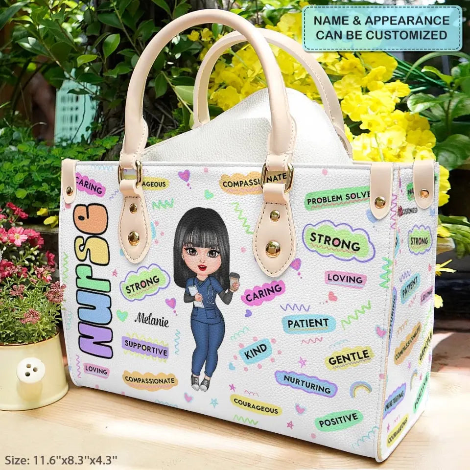 Personalized Leather Bag - Birthday, Nurse's Day Gift For Nurse - Loving Caring Strong ARND005