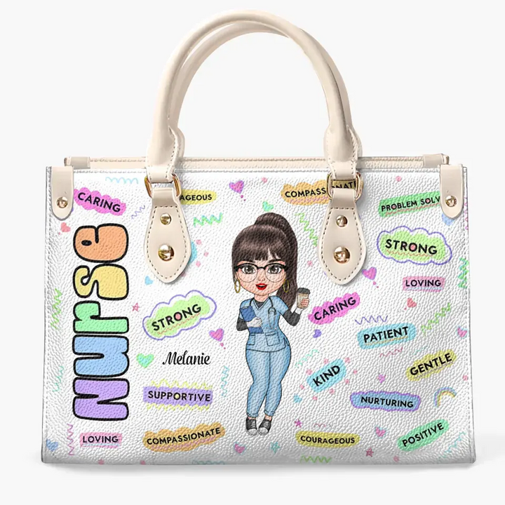 Personalized Leather Bag - Birthday, Nurse's Day Gift For Nurse - Loving Caring Strong ARND005