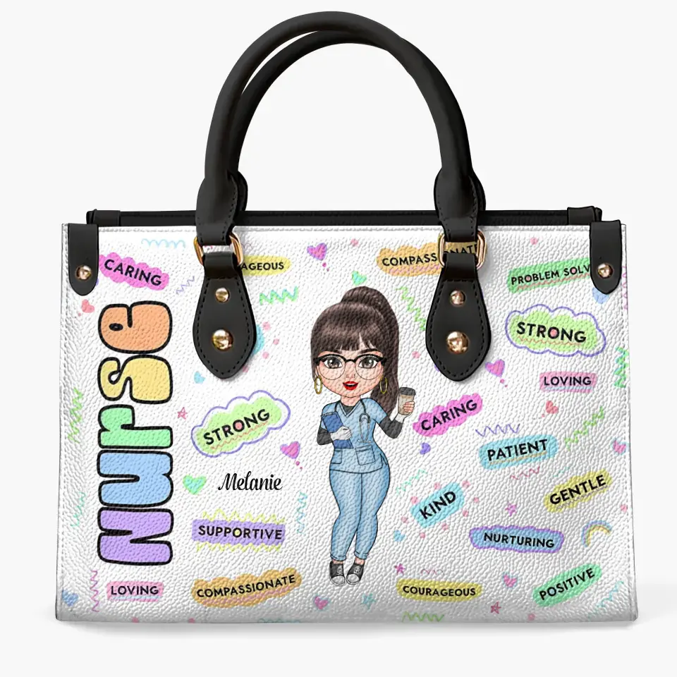 Personalized Leather Bag - Birthday, Nurse's Day Gift For Nurse - Loving Caring Strong ARND005