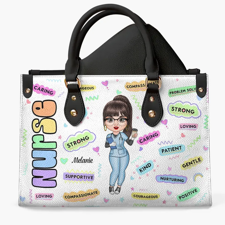 Personalized Leather Bag - Birthday, Nurse's Day Gift For Nurse - Loving Caring Strong ARND005