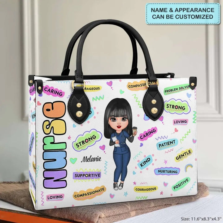 Personalized Leather Bag - Birthday, Nurse's Day Gift For Nurse - Loving Caring Strong ARND005