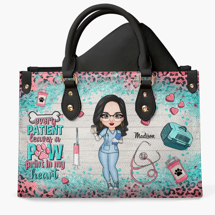 Personalized Leather Bag - Birthday Gift For Vet Tech - Every Patient Leaves A Paw Print In My Heart ARND005