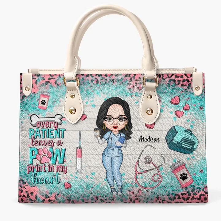 Personalized Leather Bag - Birthday Gift For Vet Tech - Every Patient Leaves A Paw Print In My Heart ARND005