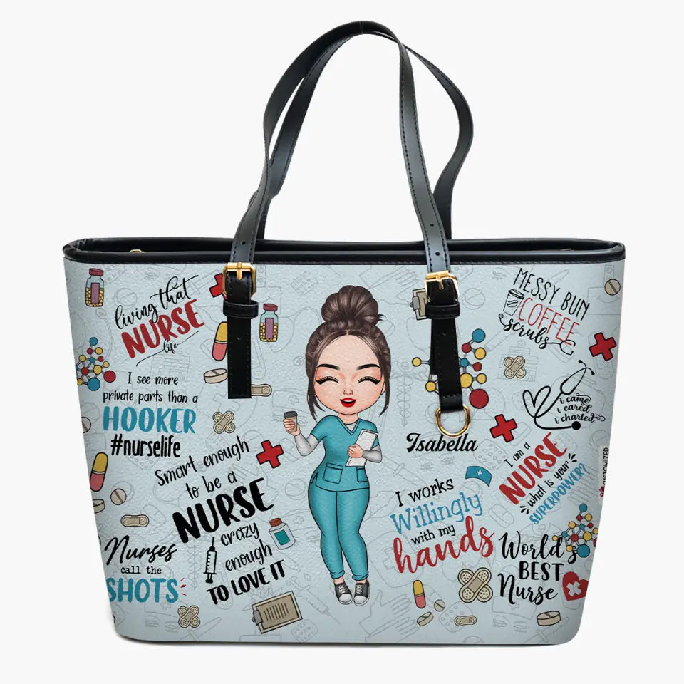 Personalized Leather Bucket Bag - Nurse's Day, Birthday Gift For Nurse - I Work Willingly With My Hands ARND018