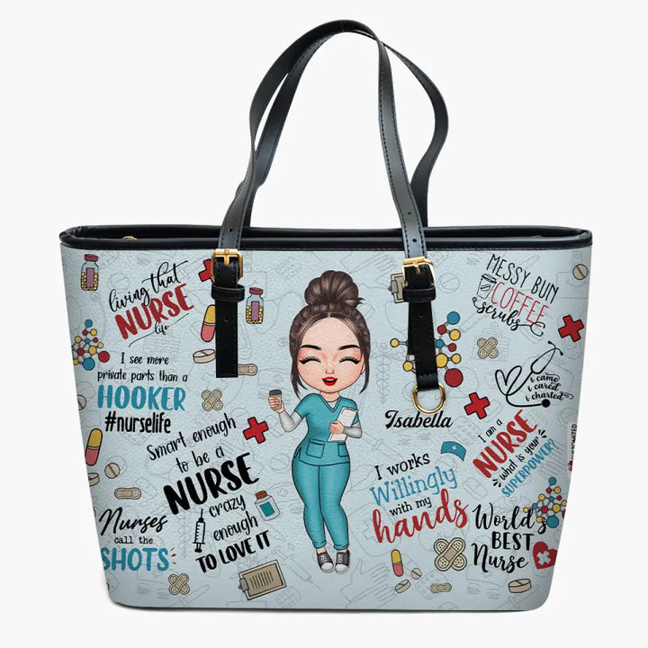 Personalized Leather Bucket Bag - Nurse's Day, Birthday Gift For Nurse - I Work Willingly With My Hands ARND018