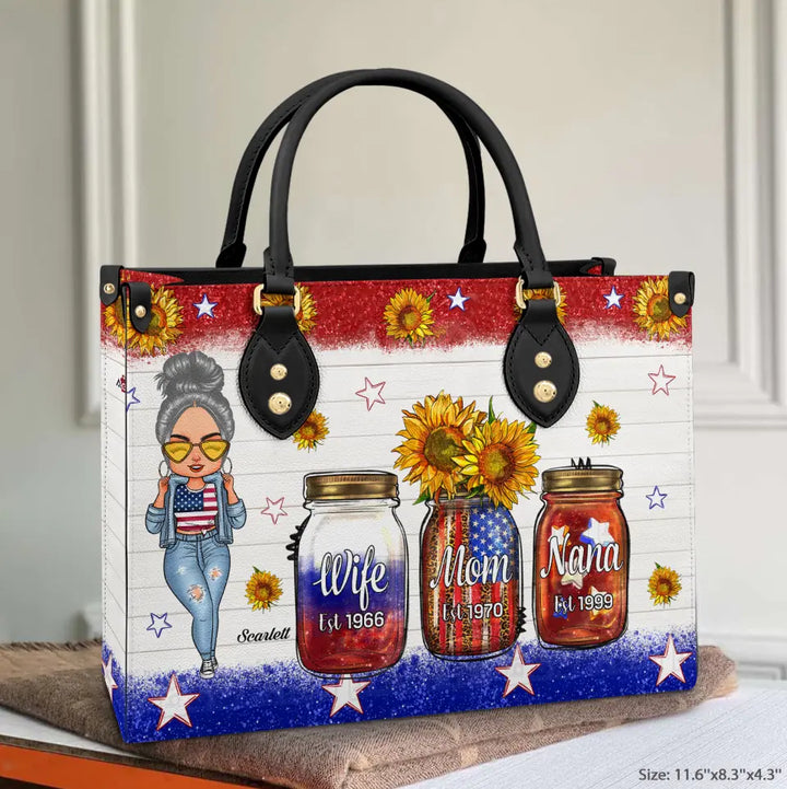 Personalized Leather Bag - Independence Day, Mother's Day, Birthday Gift For Mom, Grandma - Wife Mom Nana Independence Day ARND005