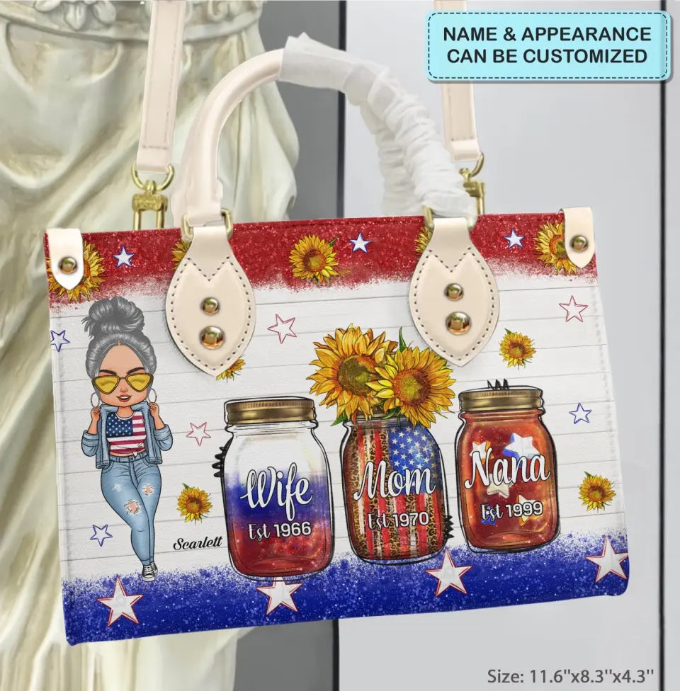 Personalized Leather Bag - Independence Day, Mother's Day, Birthday Gift For Mom, Grandma - Wife Mom Nana Independence Day ARND005