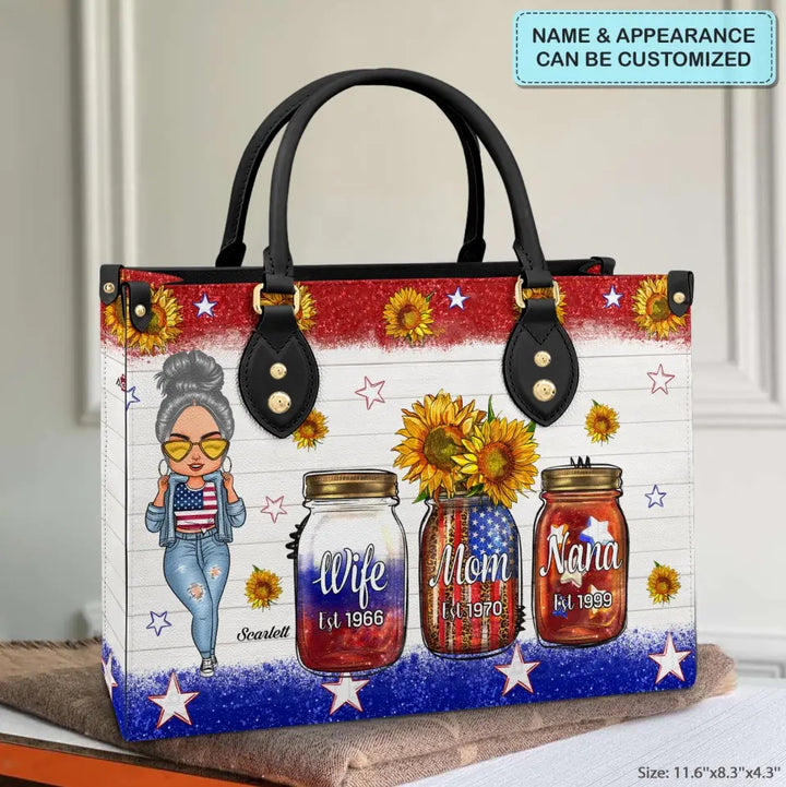 Personalized Leather Bag - Independence Day, Mother's Day, Birthday Gift For Mom, Grandma - Wife Mom Nana Independence Day ARND005