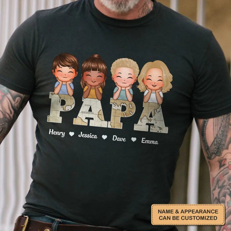 Vintage Map Papa - Custom T-shirt - Father's Day Gift