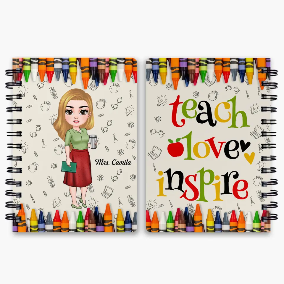 Personalized Spiral Journal - Teacher's Day, Birthday Gift For Teacher - Teach Love Inspire ARND018