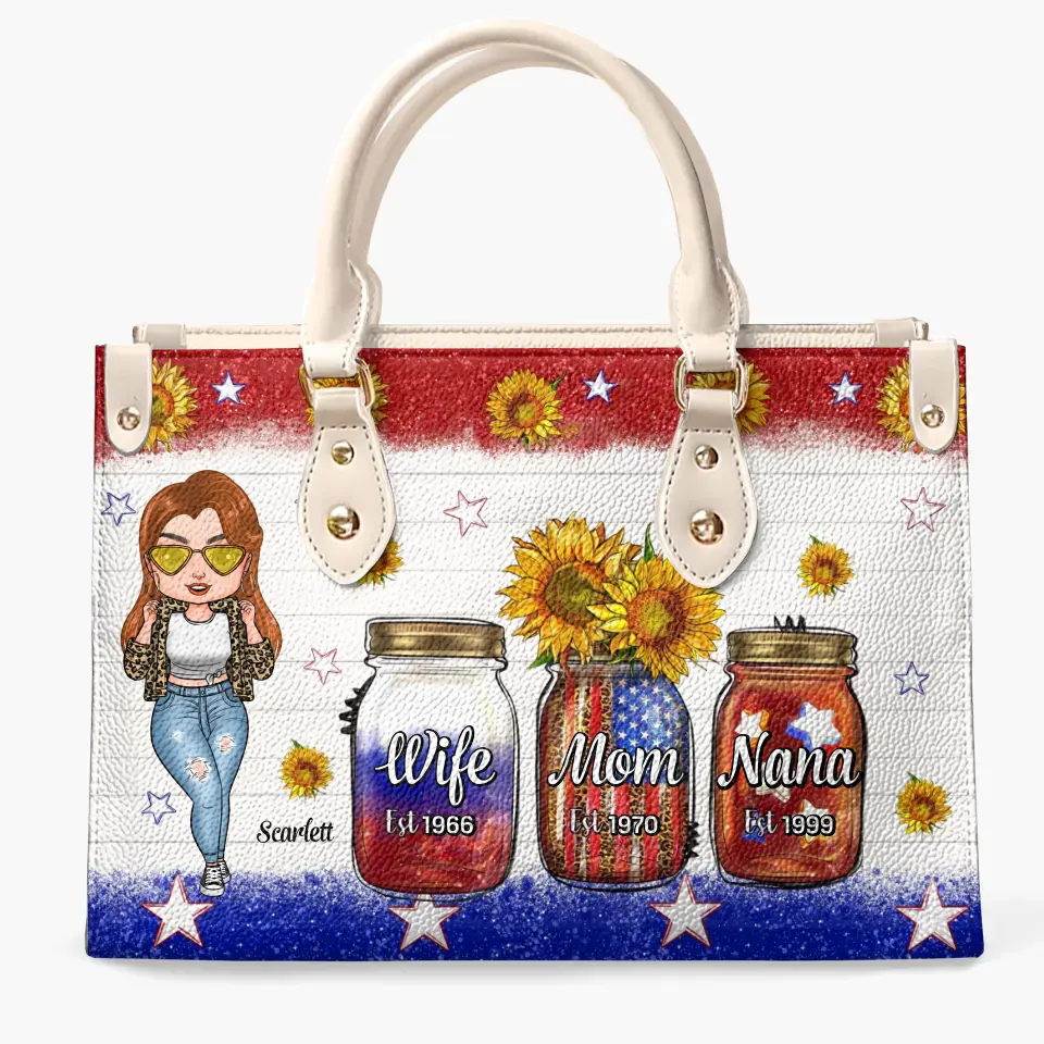 Personalized Leather Bag - Independence Day, Mother's Day, Birthday Gift For Mom, Grandma - Wife Mom Nana Independence Day ARND005