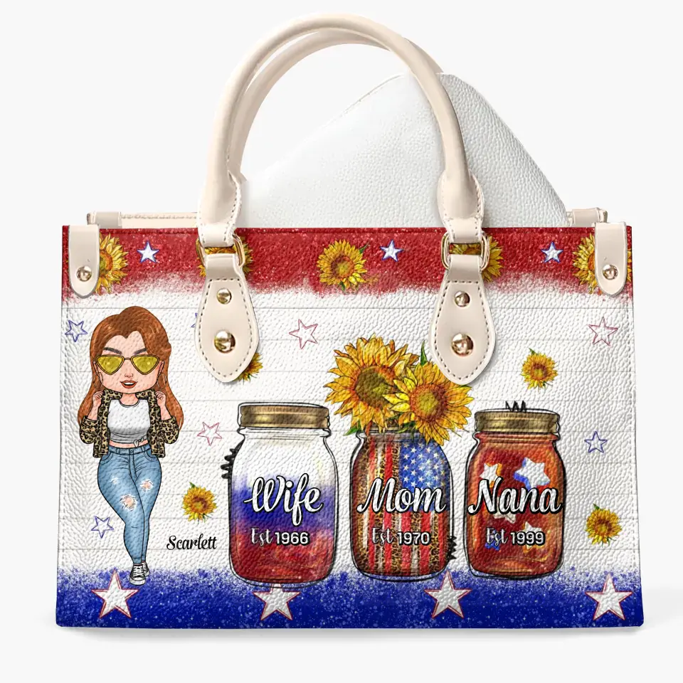 Personalized Leather Bag - Independence Day, Mother's Day, Birthday Gift For Mom, Grandma - Wife Mom Nana Independence Day ARND005