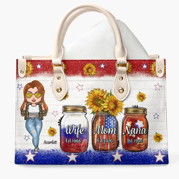 Personalized Leather Bag - Independence Day, Mother's Day, Birthday Gift For Mom, Grandma - Wife Mom Nana Independence Day ARND005