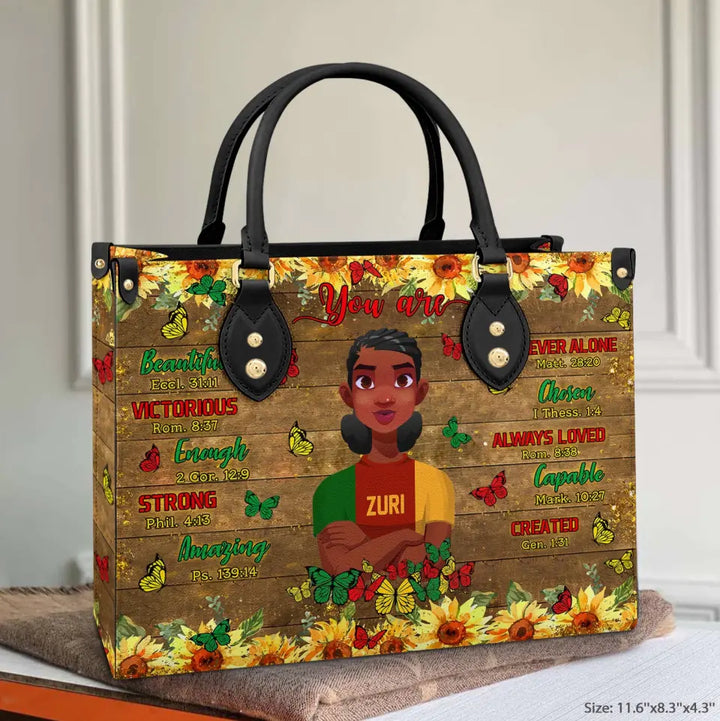 Personalized Leather Bag - Juneteenth, Birthday Gift For Black Woman - You Are Beautiful Victorious Strong ARND005