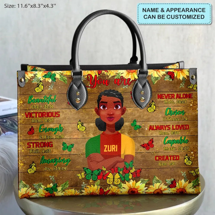 Personalized Leather Bag - Juneteenth, Birthday Gift For Black Woman - You Are Beautiful Victorious Strong ARND005