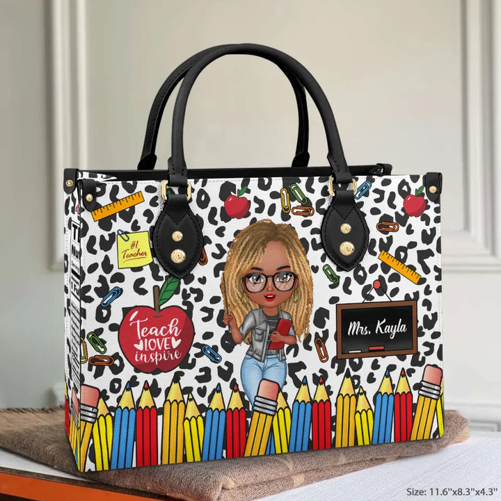 Personalized Custom Leather Bag - Teacher's Day, Birthday Gift For Teacher - Teacher Leopard