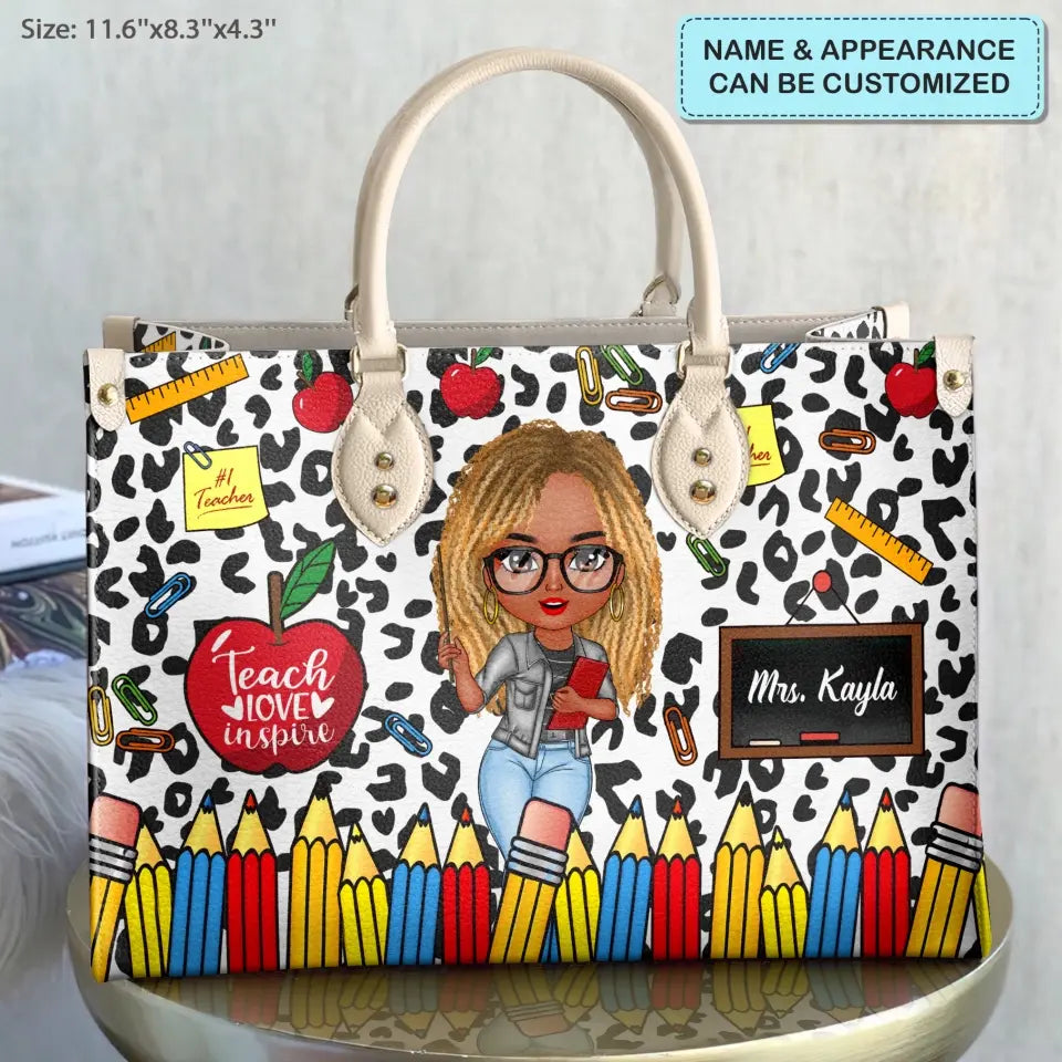 Personalized Custom Leather Bag - Teacher's Day, Birthday Gift For Teacher - Teacher Leopard