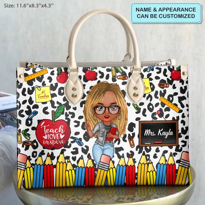 Personalized Custom Leather Bag - Teacher's Day, Birthday Gift For Teacher - Teacher Leopard