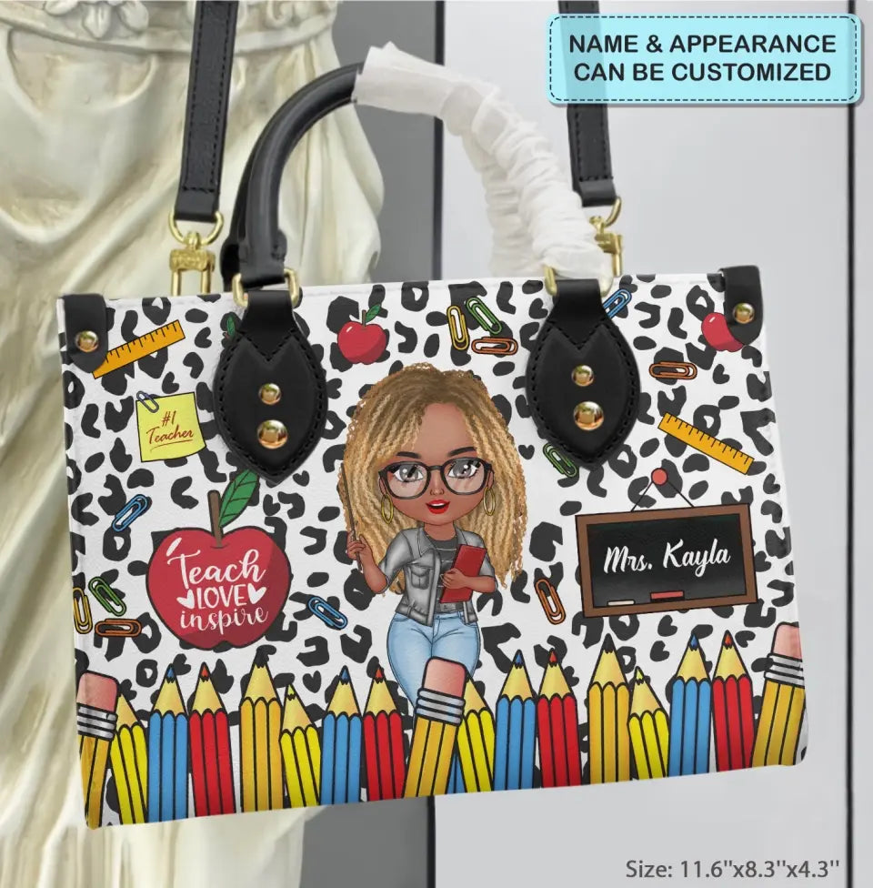 Personalized Custom Leather Bag - Teacher's Day, Birthday Gift For Teacher - Teacher Leopard