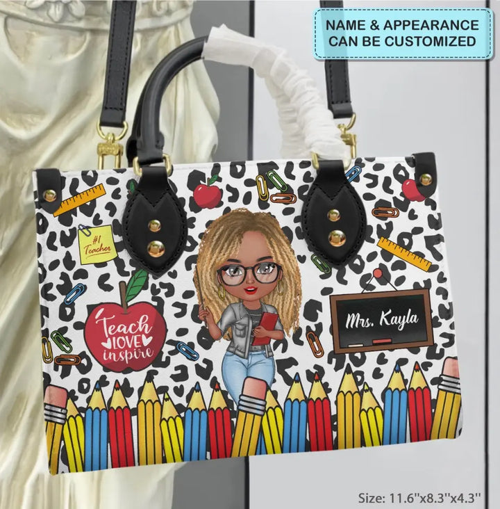 Personalized Custom Leather Bag - Teacher's Day, Birthday Gift For Teacher - Teacher Leopard