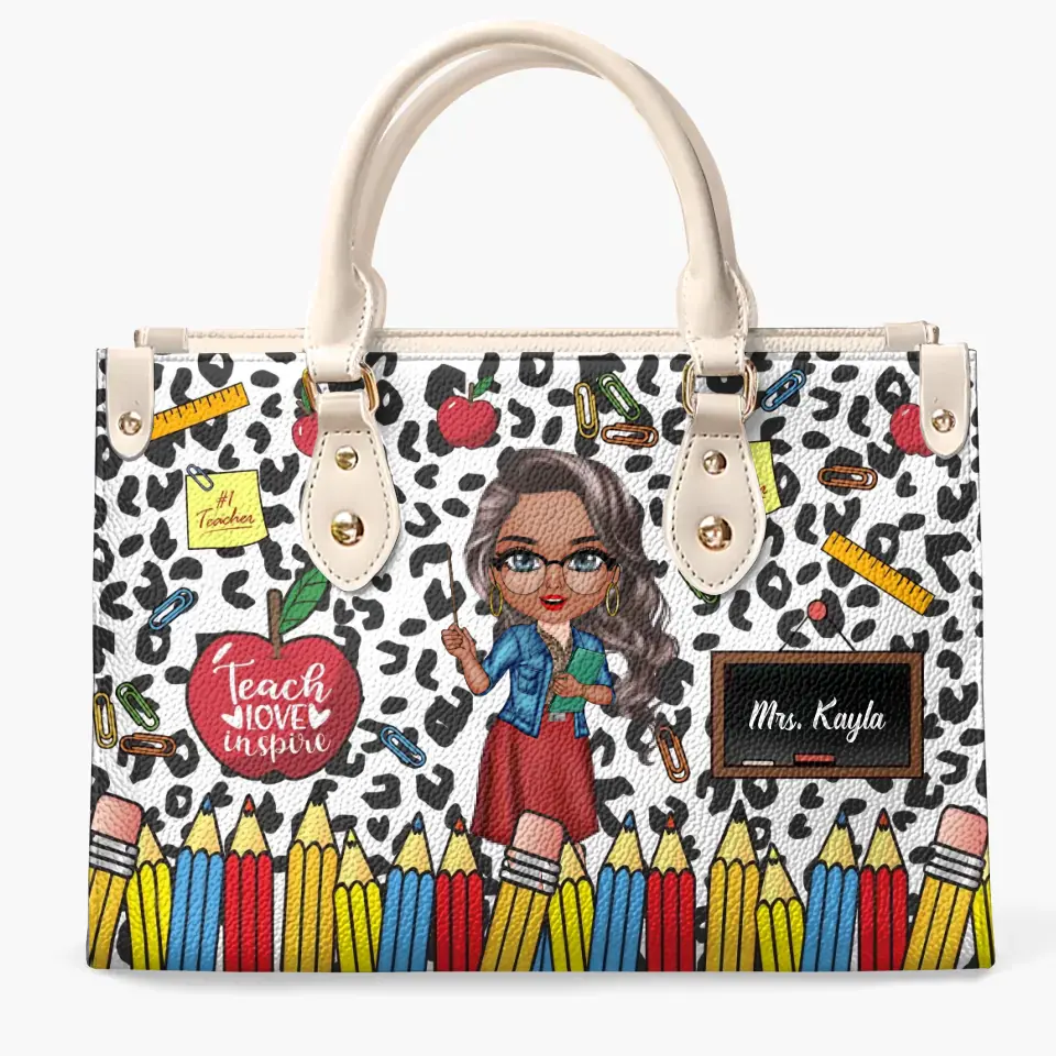 Personalized Custom Leather Bag - Teacher's Day, Birthday Gift For Teacher - Teacher Leopard