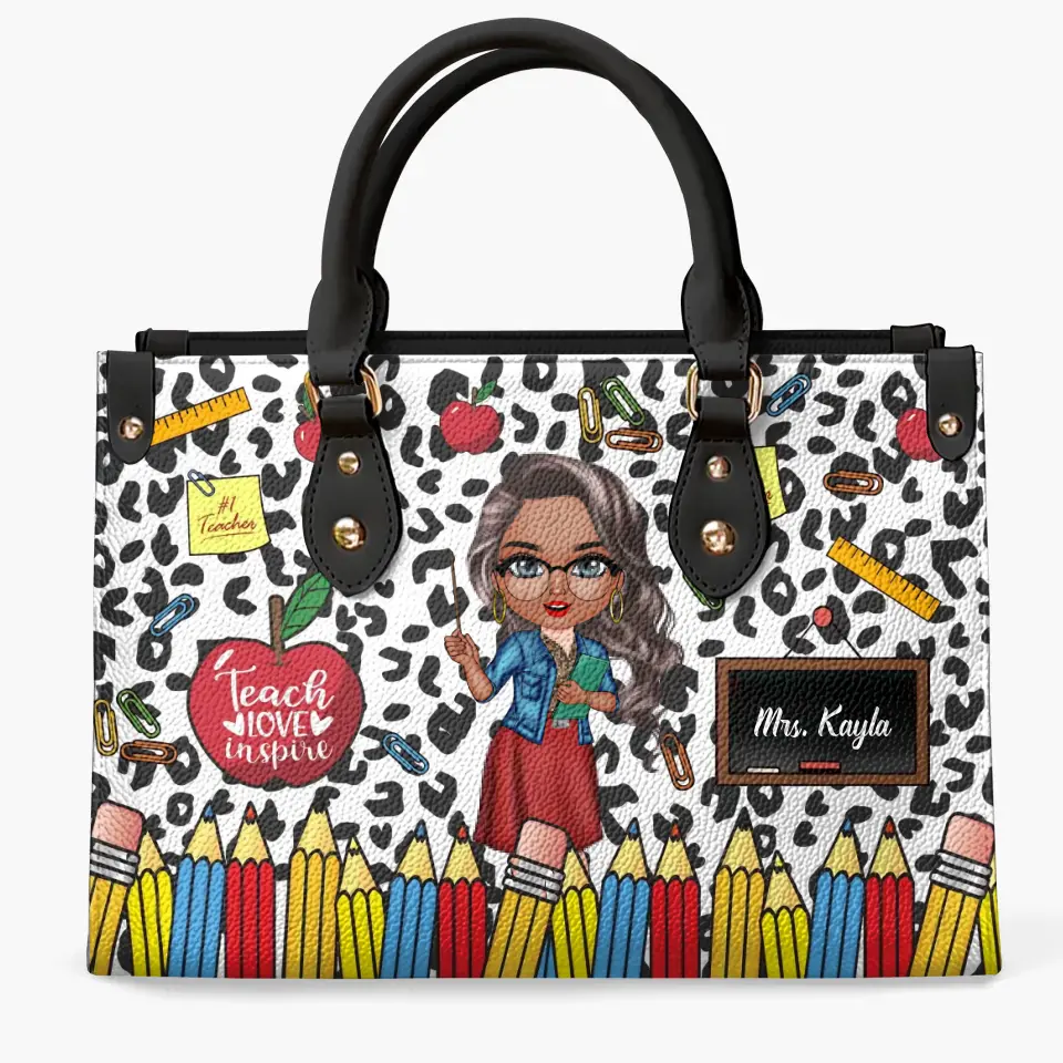 Personalized Custom Leather Bag - Teacher's Day, Birthday Gift For Teacher - Teacher Leopard