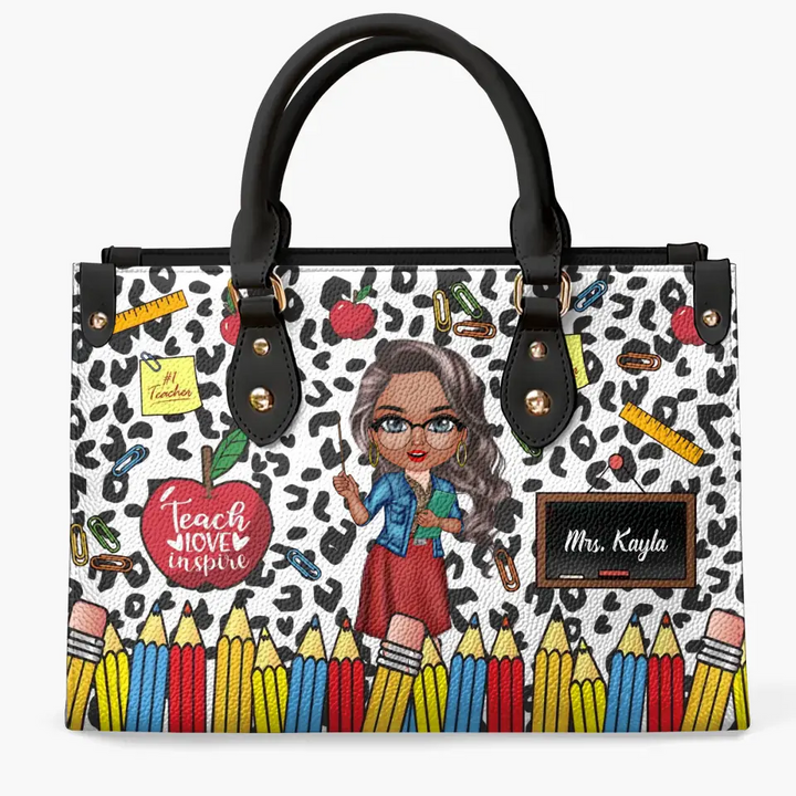 Personalized Custom Leather Bag - Teacher's Day, Birthday Gift For Teacher - Teacher Leopard
