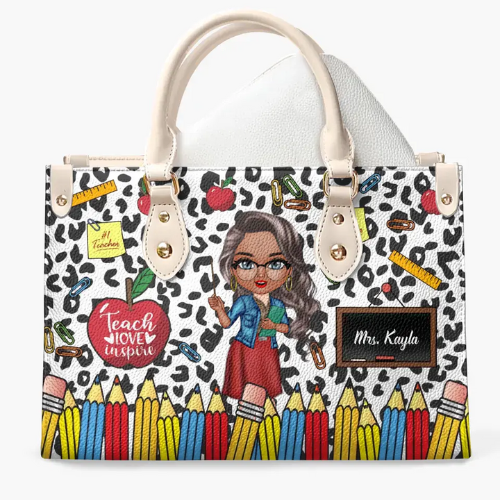 Personalized Custom Leather Bag - Teacher's Day, Birthday Gift For Teacher - Teacher Leopard