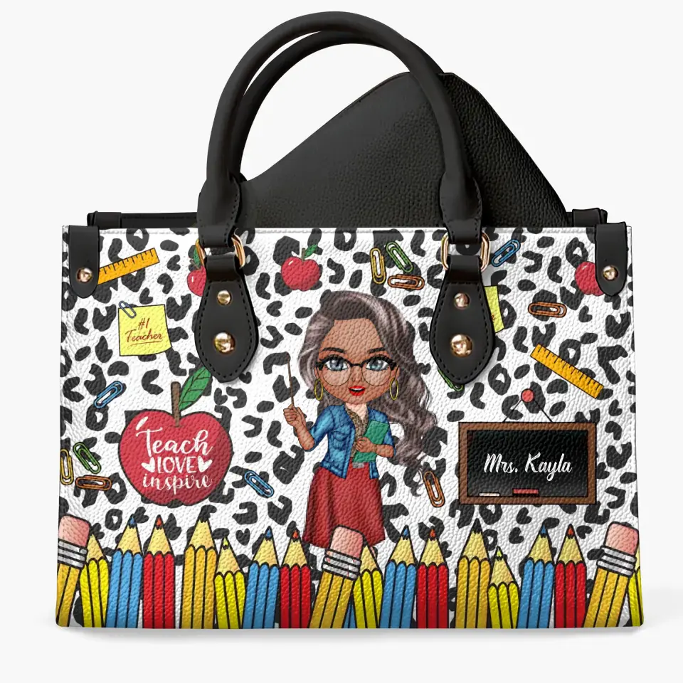 Personalized Custom Leather Bag - Teacher's Day, Birthday Gift For Teacher - Teacher Leopard