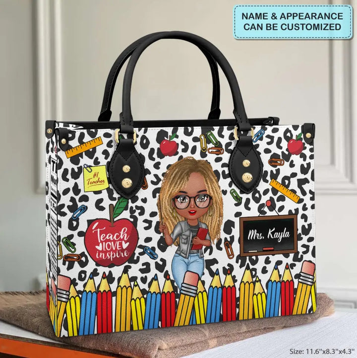 Personalized Custom Leather Bag - Teacher's Day, Birthday Gift For Teacher - Teacher Leopard