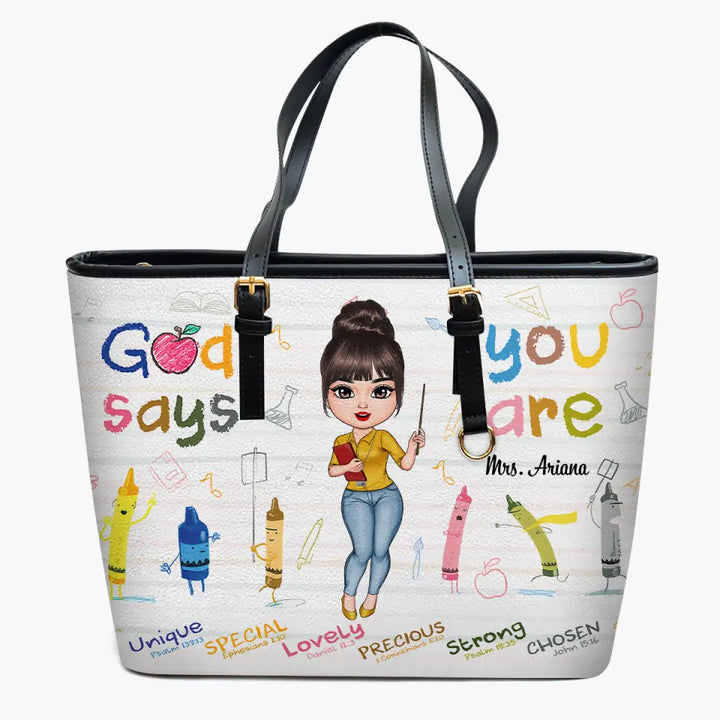 Personalized Custom Leather Bucket Bag - Birthday, Teacher's Day Gift For Teacher - God Says You Are