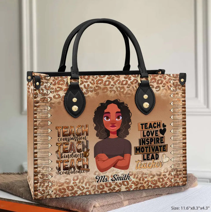 Personalized Custom Leather Bag - Birthday, Teacher's Day Gift For Teacher - Teach Love Inspire Motivate Lead