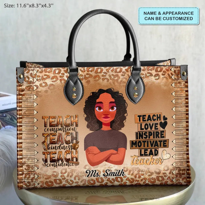 Personalized Custom Leather Bag - Birthday, Teacher's Day Gift For Teacher - Teach Love Inspire Motivate Lead
