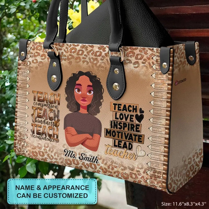 Personalized Custom Leather Bag - Birthday, Teacher's Day Gift For Teacher - Teach Love Inspire Motivate Lead