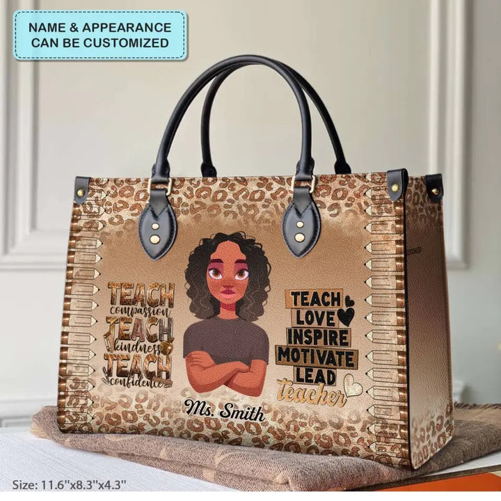 Personalized Custom Leather Bag - Birthday, Teacher's Day Gift For Teacher - Teach Love Inspire Motivate Lead